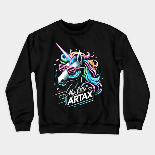 Neon unicorn artwork, futuristic mood, black style, wearing sunglasses, My little artax Crewneck Sweatshirt by StyleTops